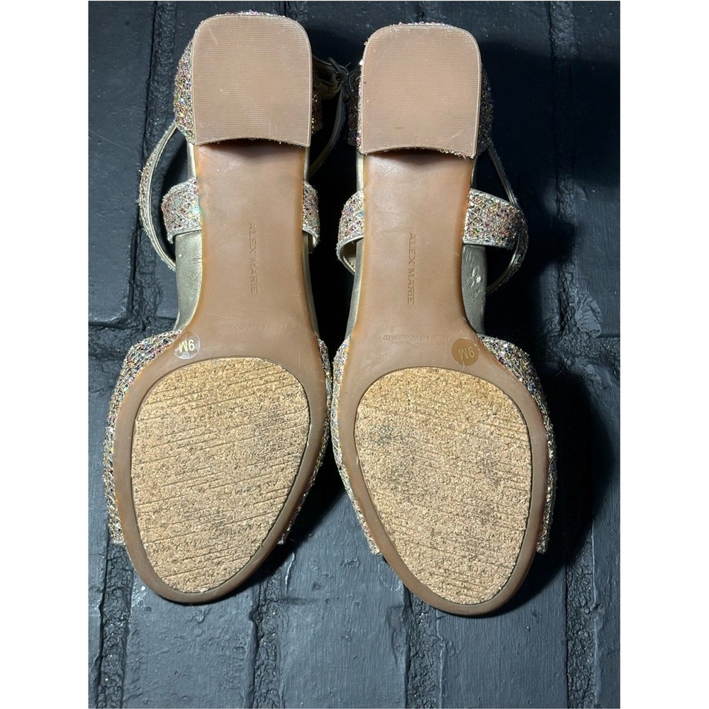 Alex Marie Gold Multi Color Glitter Block Heel Ankle Strap Sandals Womens 9M - Picture 4 of 7